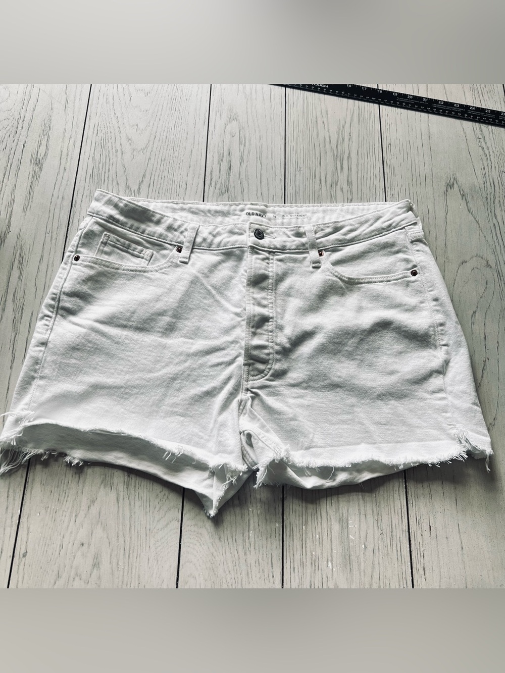 Old Navy High Rise O.G Straight White Frayed Denim Cutoff Shorts